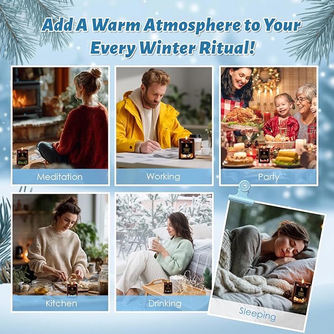 Winter Candle Set, 6 Pack Soy Candles for Home,Candle Gifts for Women Men, Winter Scents of Gingerbread/Apple Cinnamon/Coffee Latte/Pine Cedarwood/Amber Wood/Cashmere Sweater