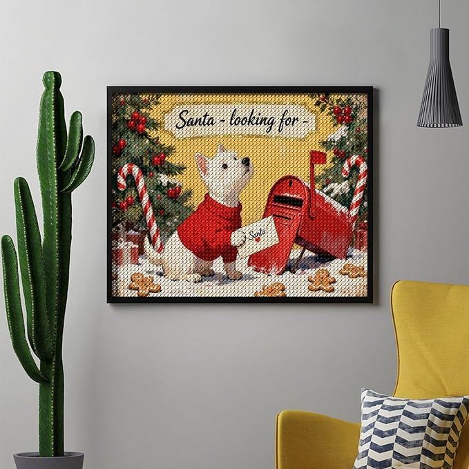 Diamond Painting Kits for Adults - Cute Scottish Terrier Christmas Westie Dog Holding Santa Letter Painting DIY 5D Full Drill Diamond Dots Paintings with Diamonds Gem Art And Crafts Home Decor 16"x20"