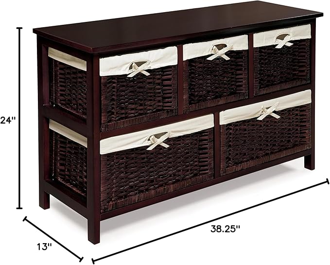 Badger Basket Five Drawer Nursery Storage Organizer with Wicker Baskets and Removable Liners - Wicker/Espresso