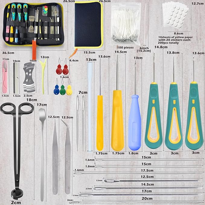 136PCS Professional Candle Making Kit with Soy Candle Wicks,Big Hole Long Wicking Needle for Molds with Storage Bag,Wick Trimmer,Mold Hook Eye Punch Needle for Candle Lover Beginner