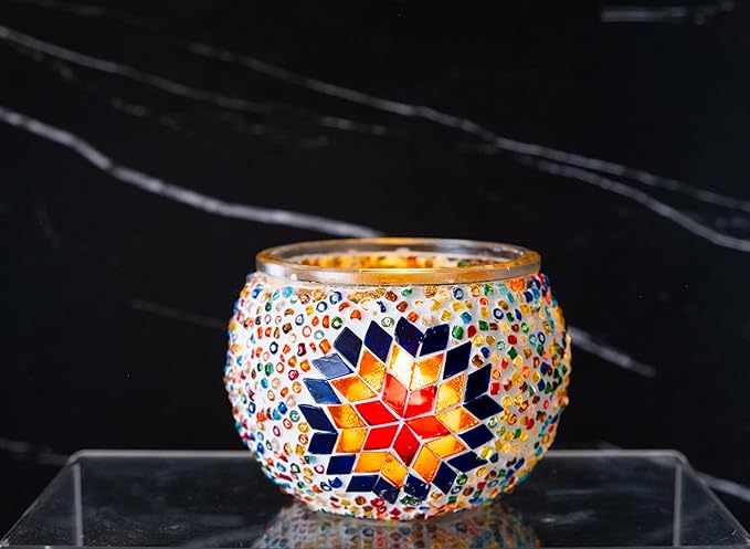KRAFTSTORIES Turkish Mosaic DIY Candle Holder Kit Glass Decorative Tealight Holder for Living Dining Room Bedroom | Make Your Own Mosaic Candle Holder | Craft Kits for Adults (Multicolor - E08)