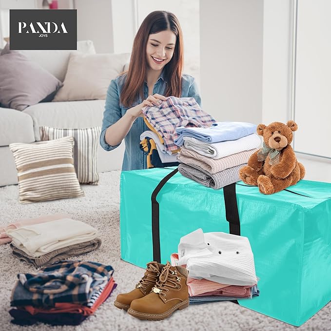 PANDA JOYS 8 Pack Extra Large Moving Bags with Zippers & Carrying Handles, Heavy-Duty Storage Tote for Space Saving Moving Storage, Fold Flat, Alternative to Box and Bin,Aquamarine