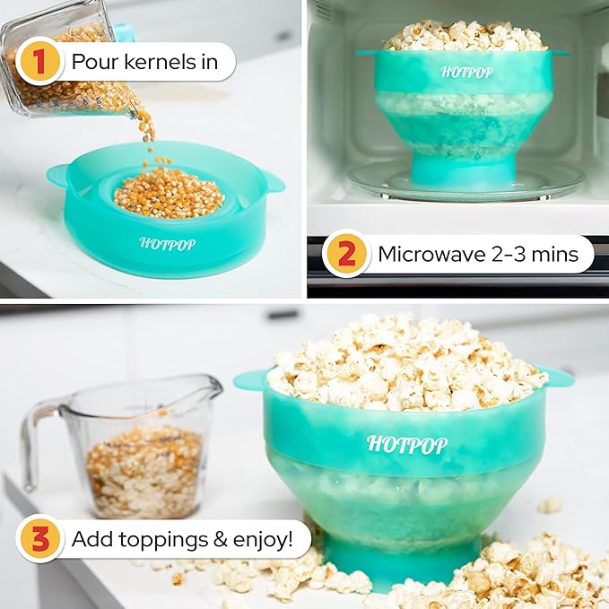 The Original Hotpop Microwave Popcorn Popper, Silicone Popcorn Maker, Collapsible Bowl BPA-Free and Dishwasher Safe- 20 Colors Available (Transparent Aqua)