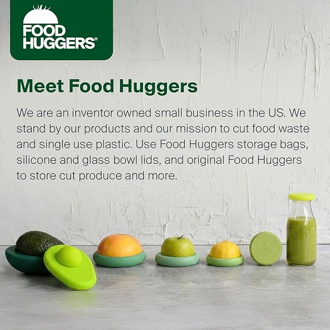 Food Huggers 7pc Gift Set Silicone Food & Avocado Savers Set | Reusable BPA Free Produce Storage | Airtight Seal for Onion, Tomato, Avocado, Lemon, Cans & More | Dishwasher Safe, Sage Green