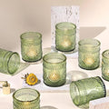 DEVI 8oz Empty Green Embossed Glass Candle Jars for Making Candles Set of 8, Bulk Empty Candle Containers, Glass Tins Making Supplies for Gifts, Wedding Decorations