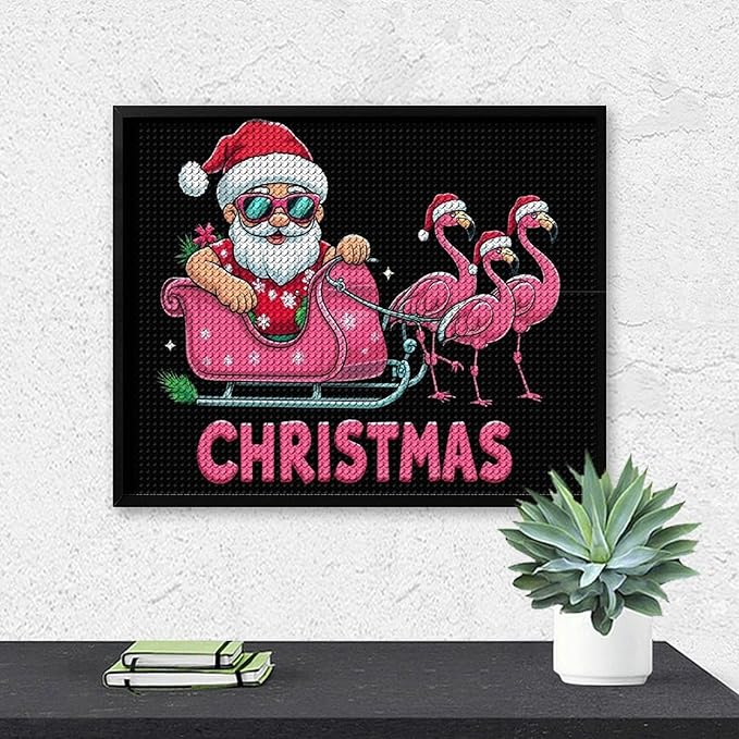 AIVKIEJK Diamond Painting Kits for Adults - Christmas Santa Flamingo Xmas Painting DIY 5D Full Drill Diamond Dots Paintings with Diamonds Gem Art and Crafts Home Decor 16"x20"
