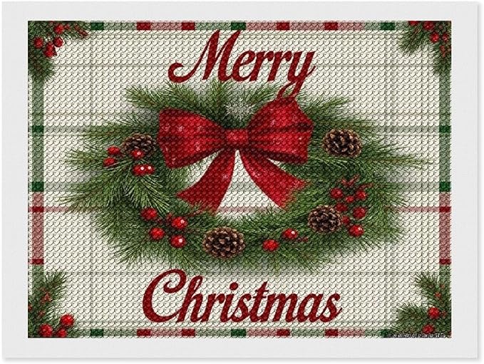 AIVKIEJK Diamond Painting Kits for Adults - Red Bow & Green Leaves Merry Christmas Painting DIY 5D Full Drill Diamond Dots Paintings with Diamonds Gem Art and Crafts Home Decor 12"x16"
