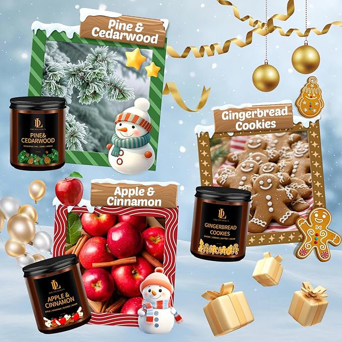 Winter Candle Set, 6 Pack Soy Candles for Home,Candle Gifts for Women Men, Winter Scents of Gingerbread/Apple Cinnamon/Coffee Latte/Pine Cedarwood/Amber Wood/Cashmere Sweater