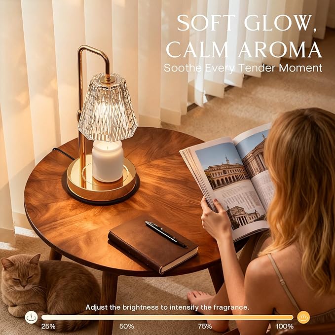 Candle Warmer Lamp with Timer – Dimmable Wax Warmer for Vintage Room Decor, Height Adjustable Candle Lamp for Mom, Birthday Gifts for Women,House Warming Gifts for New Home Decor with 2 Bulbs
