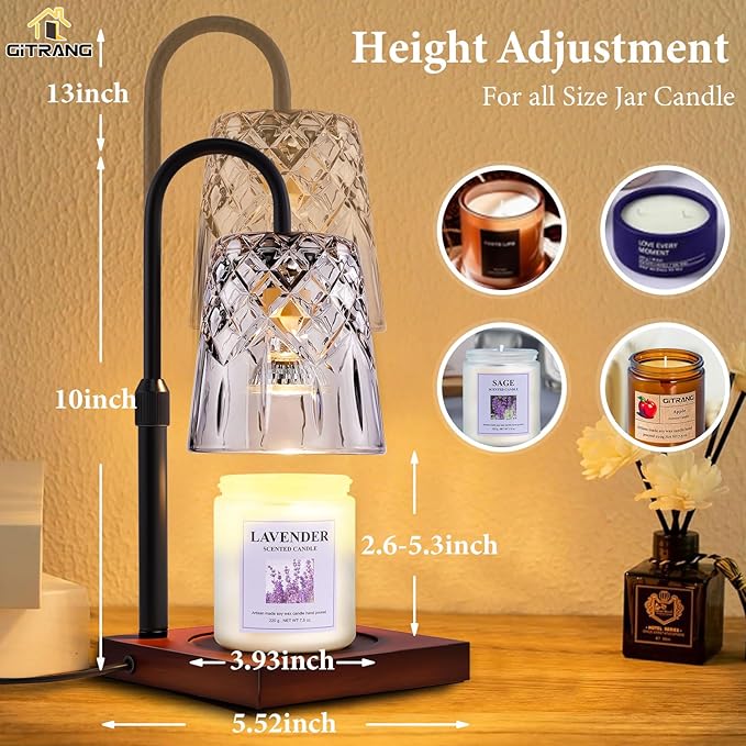 Candle Warming Lamp with Timer Dimmer,House Warming Gifts New Home Decor, Birthday Gifts for Women Mom,Height Adjustable Wax Melts Warmer for Jar Candles with 3 Bulbs，Valentine's Day Gifts Decor Lamp