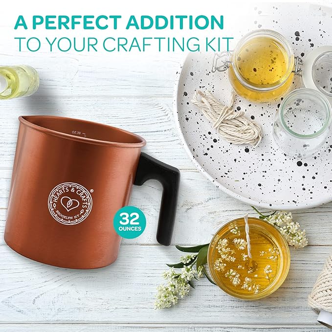 Hearts & Crafts Candle Pots, 32oz. Aluminum Candle Making Pot Pouring for 2lb. Melted Wax, Copper Color - Best for Candles, Arts & Crafts, and More