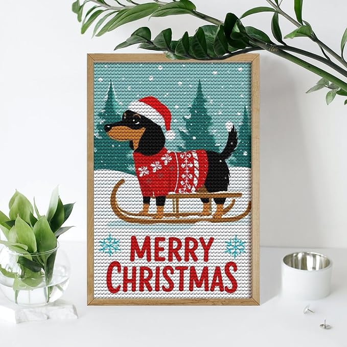 AIVKIEJK Diamond Painting Kits for Adults - Merry Christmas Dachshund Painting DIY 5D Full Drill Diamond Dots Paintings with Diamonds Gem Art and Crafts Home Decor 8"x12"