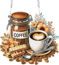 Diamond Art Painting Pendant Kits with Hanging Chain 5D Diamond Art Hanging Kit DIY Diamond Crystal Window Door Hanging Pendant Kit for Adults Gift Wall Home Christmas Decoration 25.2x23.3 cm, Coffee