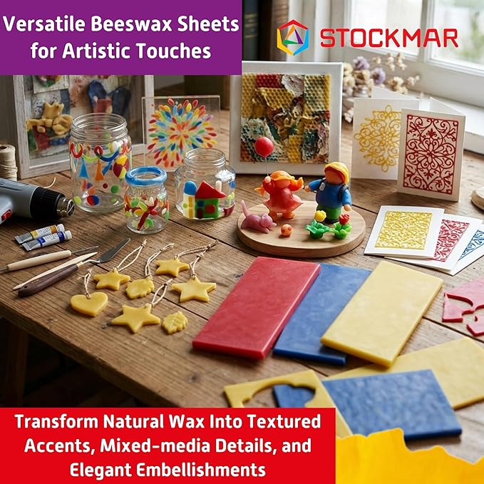 Stockmar Modelling Beeswax Sheets – 3 Assorted Colors of Natural Beeswax for Creative Sculpting, Handwork, and Artistic Projects – Ideal Arts and Crafts Supplies for Artists – Red, Blue, Yellow