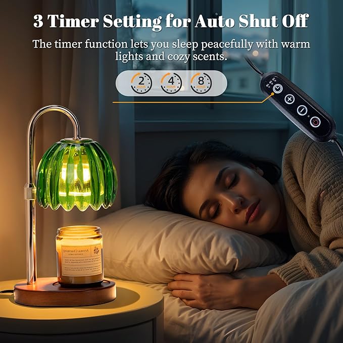 Candle Warmer Lamp with Timer Dimmer Adjustable Height, for New Home Decor,Valentine's Day, Birthday Gifts for Women,Wax Warmer Lamp for Jar Candles with 2 Bulbs(Green)