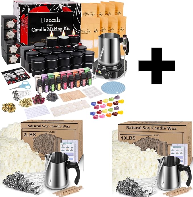 Haccah Complete Candle Making Kit with Wax Melter,Candle Making Supplies,DIY Arts&Crafts Kits Gift for Kids,Beginners,Adults,Including Soy Wax, Electronic Stove,Wicks,Rich Scents,Centering Devices,Et