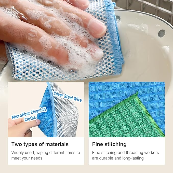 20 pcs Multipurpose Wire Dishwashing Rags, Upgraded 2-Layer Non-Scratch Metal Wire Dish Cloths for Wet/Dry Use, Reusable for Kitchen & Cookware, Sinks Utensils Stovetops, Multicolor, 7.87"x7.87"