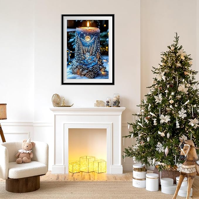 Genius maker Christmas Candle Diamond Painting Kits for Adults, 5D Diamond Art Kit for Adults Beginners, DIY Full Drill Gem Art Diamonds Painting Pictures Crafts Kit for Home Wall Decor 12x16inch