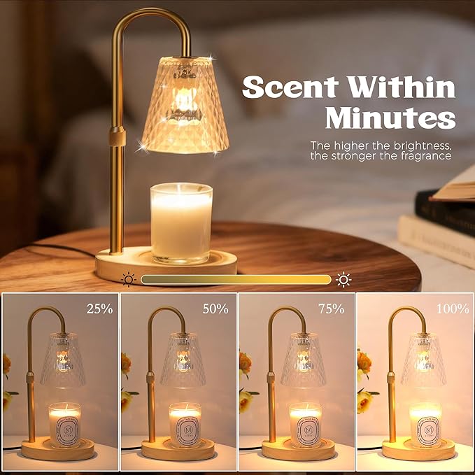 Candle Warmer Lamp with Timer - Adjustable Height Electric Wax Melter in Gold for Cozy Aesthetic Bedroom Home Decor Gift for Women Mother Friend Birthday Various Festivals