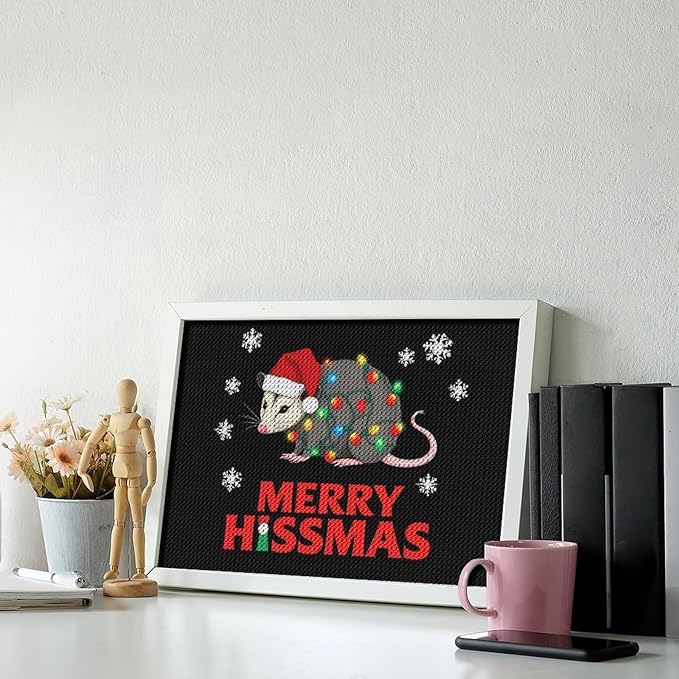 AIVKIEJK Diamond Painting Kits for Adults - Christmas Possum Merry Hissmas Painting DIY 5D Full Drill Diamond Dots Paintings with Diamonds Gem Art and Crafts Home Decor 8"x12"
