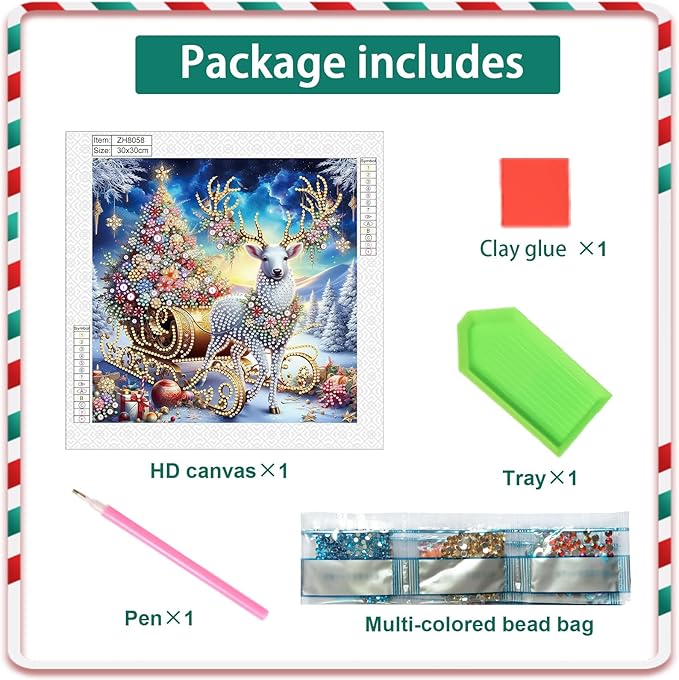 antor Christmas Deer Diamond Art Painting Kits for Adults, Christmas Tree 5D Special Shape Diamond Art Kits, Crystal Rhinestones Diamond Painting for Home Wall Decoration Gift 12×12 inch