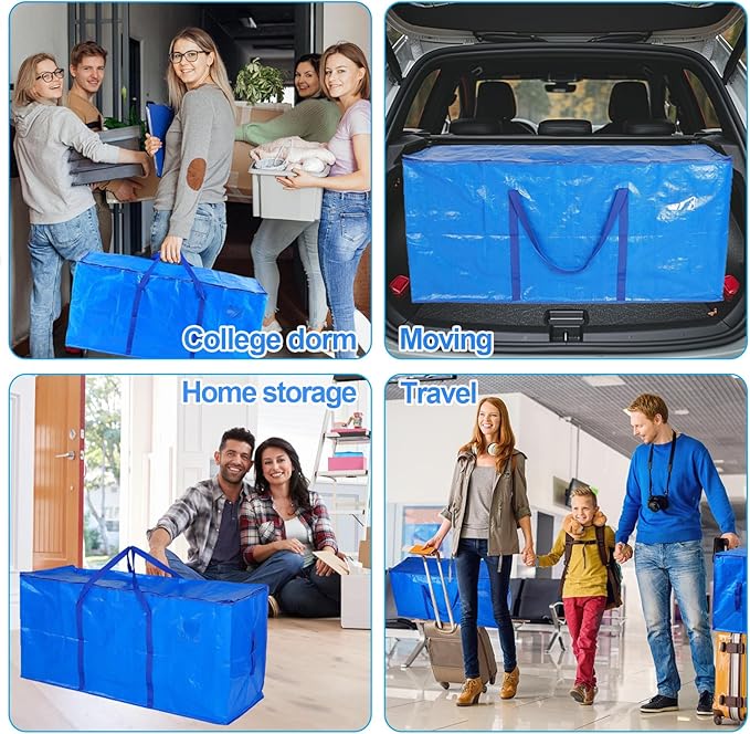 Bigmeta 66 Gallon Extra Large Moving Bags - Heavy Duty Storage Bags with Zipper & Strong Handles, Blue Packing Bag for Moving, Storage, Travel and Camping, College Dorm & Home Supplies, 1 Pcs