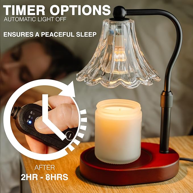 Candle Warmer Lamp – Dimmable Candle Lamp with Timer, Adjustable Height for Jar Candles (Walnut)