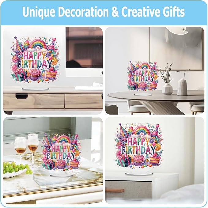 ARTopet DIY Diamond Desktop Ornament PET Irregular Shape Special Shaped Crystal Double Sided Pattern Single Sided Diamond Art Painting Tabletop Home Ornaments Decor-Happy Birthday