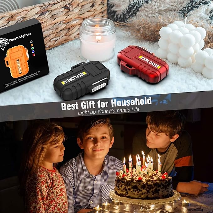 Waterproof Butane Torch Lighter Refillable Windproof Jet Flame Lighters for Fireplace Fireworks Grill Camping BBQ Lighter Gift for Man,2 Pack. (Black+Red)(Without Butane)