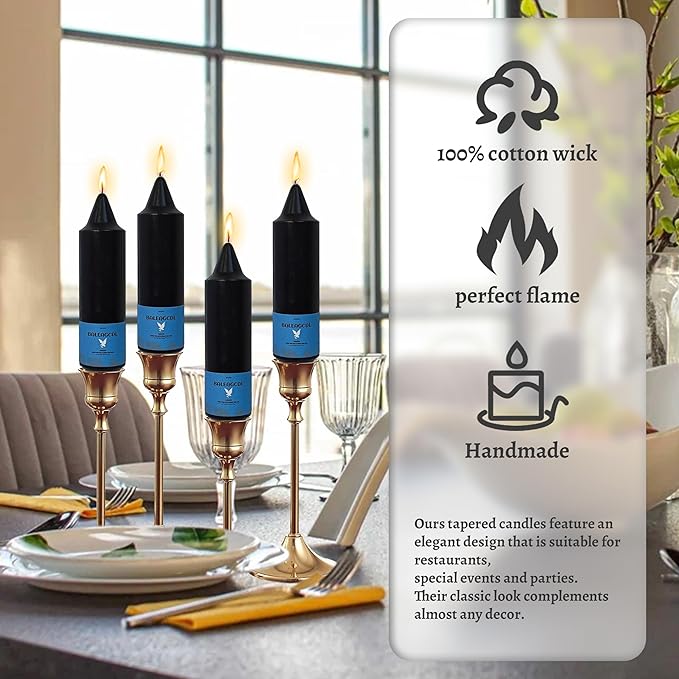 Handmade Unscented Taper Candles Long Lasting Burn Black Candles 5inch Short Candlesticks Elegant Design for Home Décor Weddings Festive Seasons