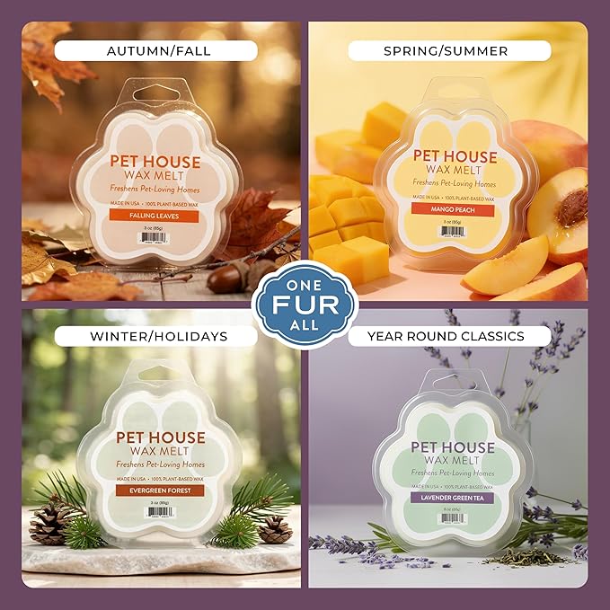 Pet House Lavender Green Tea, Scented Wax Melts - Long-Lasting Plant Based Soy Wax Melts Pet Friendly Pack of 4