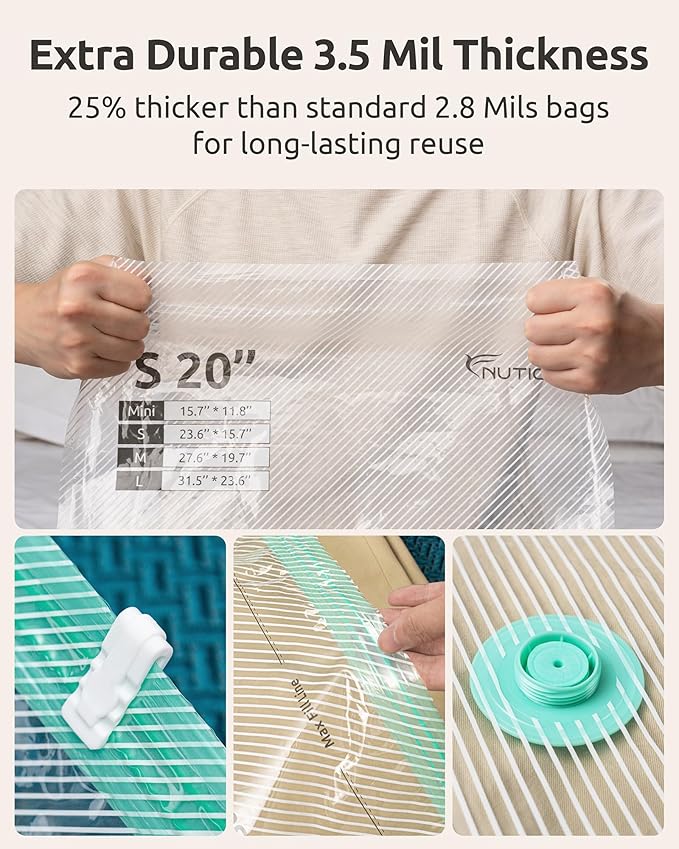 NUTICT 8-Pack Vacuum Seal Storage Bags for Travel, Rechargeable Wireless Air Pump, 4-Size Compression Space Saver for Luggage and Suitcase, Long-Term Reusable Bag for Clothes, Cruise Ship Vacation