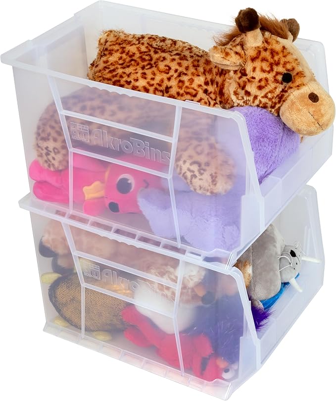 Akro-Mils 30282 Super-Size AkroBins Plastic Storage Bins, Space-Saving Stackable Bins for Garage, Classroom, Warehouse Organization, 20" L x 12" W x 12" H, Clear, 2-Pack