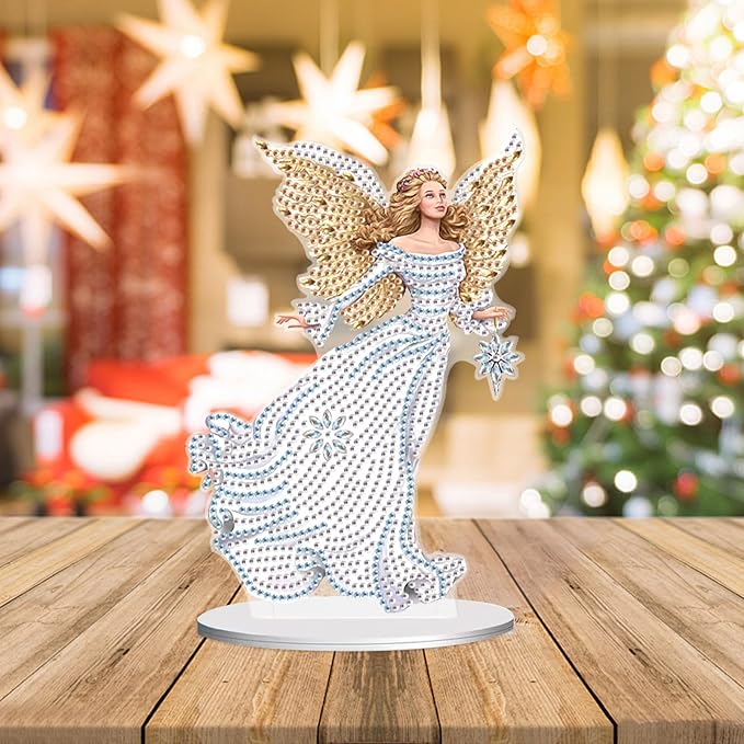 antor Diamond Art Painting Desktop Ornament Kit, Acrylic Tabletop Diamond Art Decoration for Adults, Special Shape Crystal Diamond Painting Angel Figurine Decor DIY Crafts Gift