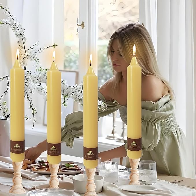 Beeswax Taper Candles 9 inch - 4 Pack Fat Candle Taper Candles Dripless, Smokeless, Unscented Tall Candlesticks - Perfect for Home Decor, Weddings, and Special Occasions