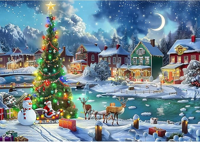 Skyboda Christmas Diamond Art Kits for Adults Beginners, Christmas Night Diamond Painting Kits for Adults,5D Full Drill DIY Diamond Dot Gem Art Kit Wall Home Decor Arts Craft 12x16 inch