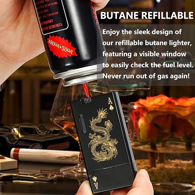 Jet Torch Lighter, Butane Refillable Windproof Gas Cool Lighter, Classic Card MiNi Lighter with Visible Window, Adjustable Torch Lighter, for Outdoor, Indoor, Camping, BBQ, Candle, Birthday, Gift