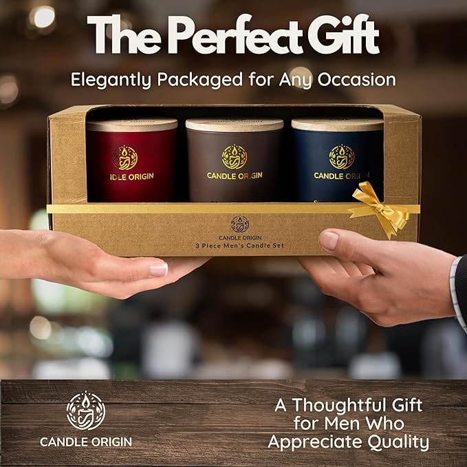 3×10 oz Scented Candles Premium Gift Set for Men - Aromatherapy Candles for Him - Natural Soy Wax - Clean Burning - Masculine Decor for Home, Office, Man Cave