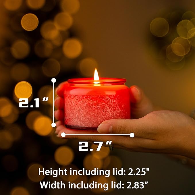 18-Pack 4oz Embossed Glass Candle Container with Bamboo Lids and Labels, Red Candle Jars for Making Candles, Mandala Design