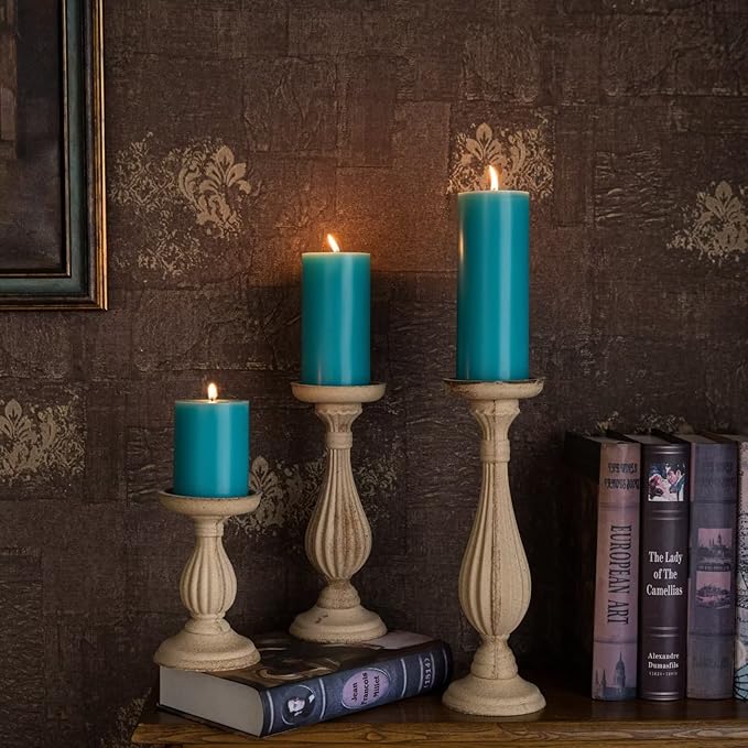 MOZEAL 3" x 8" Hand-Poured Unscented Large Candle,Smokeless Rustic Pillar Candle Set of 2,Slow Burn,No Drip,Approx 150 Hours Burning,Wedding,Dinner,Christmas and Home Decorative,Tall Turquoise Candle