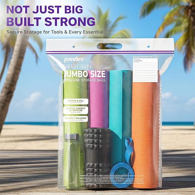 20 Gallon Heavy Duty Jumbo Storage Bags with Handle – 24" x 34" Resealable Zipper Top, Oversized Storage Solution for Clothes, Food, Pillow, Bedding, Household, BPA-Free, Pack of 5, 6 Mil Thick