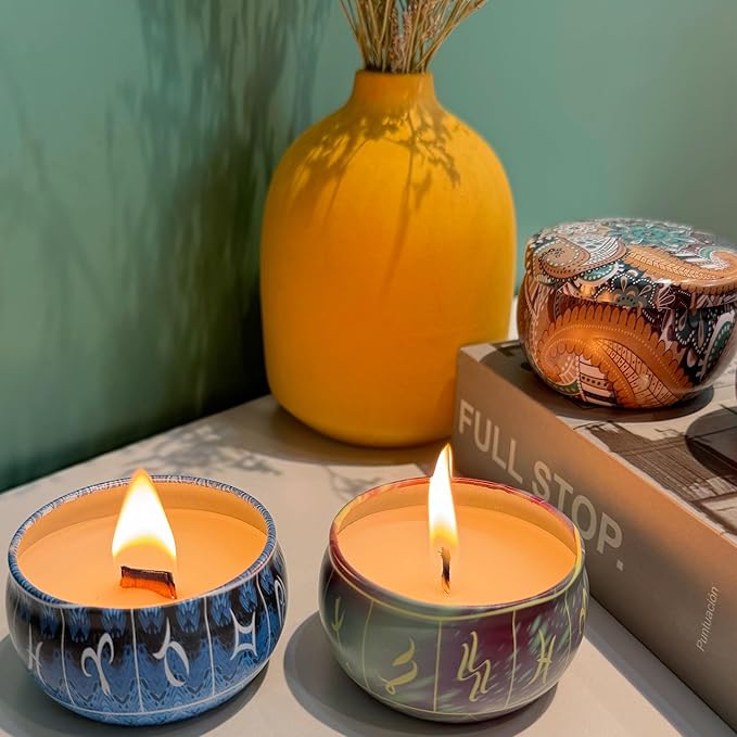 Phinicco 24 pcs 2.5oz Candle Tins Candle Making Jars Empty Candle Jars with Lids Candles Tin Candle Containers Small Candle Jars (6 Patterns)