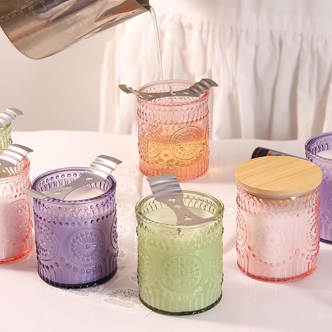 8oz Lavender Glass Candle Jars with Lids for Making Candles Set of 10, Purple Candle Containers, Candle Making Supplies for Candle DIY, Glass Candle Vessels Candle Making Kit, Lavender Decorations