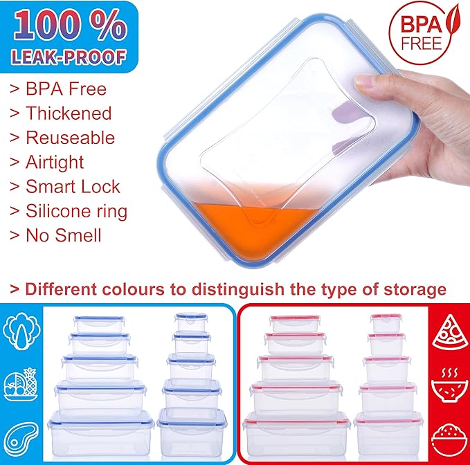 52-Piece Large Food Storage Containers with Lids Airtight, Health Material 85oz Leakproof Reusable Plastic Storage Containers, for Lunch, Meal Prep, and Leftovers, Kitchen Organizer, Freezer Container
