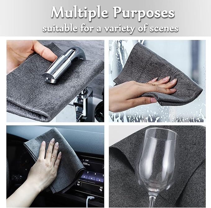10 Packs Thickened Magic Cleaning Cloth, Microfiber Streak Free Miracle Cleaning Cloth,Reusable Glass Cleaning Rag,All-Purpose Microfiber Towels for Kitchens,Glass Cars,Window(20 * 30CM,Grey)