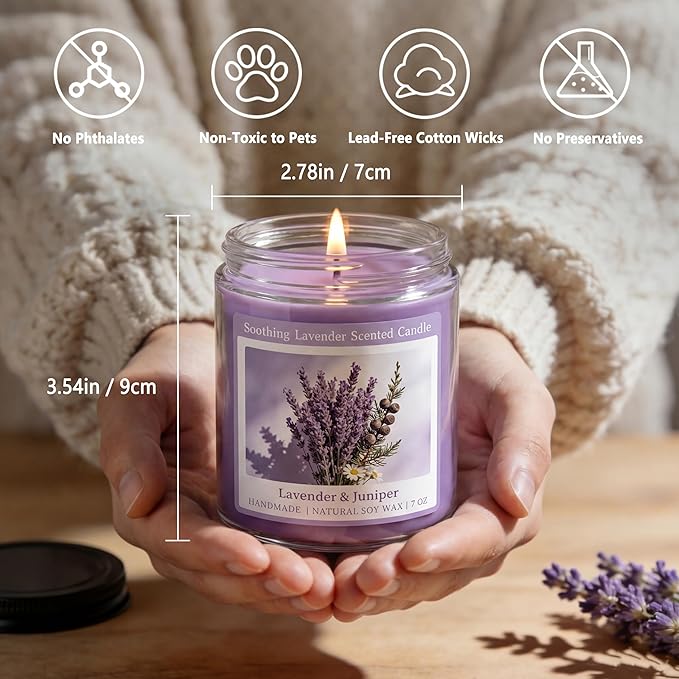 Homsolver Soothing Lavender Scented Candle, Natural Soy Candles with 50+ Hour Burn, Soft Juniper Lavender Fragrance for Home, Gift for Women, Men & Friends, Everyday Home Use, Comfortable Spaces