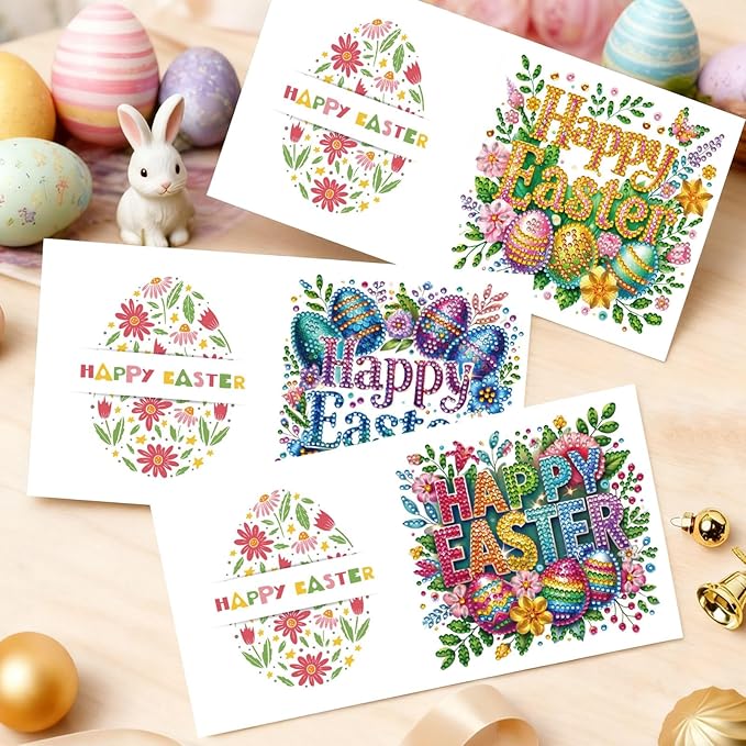 DoxQcs 5D Diamond Art Painting Greeting Cards Kit, DIY Cards for Blessings Congratulations Gifts, Greeting Card Set for Birthday Thanksgiving Day Christmas Halloween-Easter Font