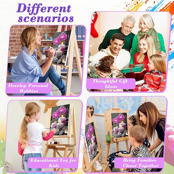 Skyboda Christmas Paint by Numbers Kit for Adults Beginners with Frame, Candles Flower Adult Paint by Number Kits on Canvas, Easy DIY Oil Painting Kits for Home Decor, 8x12in