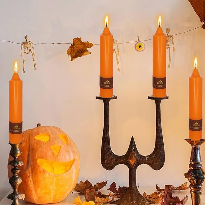 Unscented Taper Candle 4 PCS Orange Candle 7 inch Colored Candlesticks Smokeless Candle for Halloween Thanksgiving Day Dinner Household Décor Candlesticks