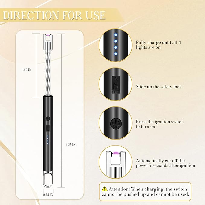 Electric Lighter, Candle Lighter Flameless Windproof with 360° Flexible Neck & LED Power Display, Type C Arc Rechargeable Lighters for BBQ, Camping, Cooking, Gift for Christmas, Thanksgiving, Birthday
